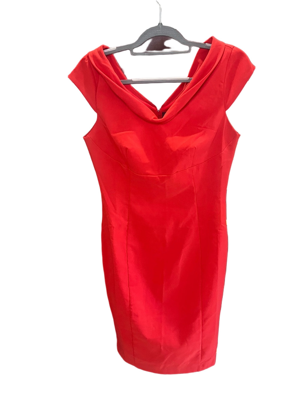 The Limited Red Orange Cowl Neck Fitted Dress with Cap Sleeves